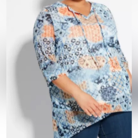 NWT Catherines Multi Tile Sunrise Asymmetrical Tunic Blouse - Picture 9 of 10